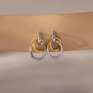 Mixed Metal Linked Earrings by Caitlyn Minimalist - Geometric Gold & Silver Dangle Stud Earrings - Two Tone Statement Earrings - Mixed Metal Jewelry - Birthday Gift for Friend