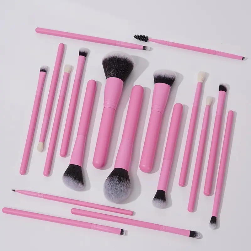 18 Pcs Pink Makeup Brush Set, Premium Synthetic Foundation Blush Blending Brushes with Case, Professional Cosmetic Makeup Brush Kit for Face Eyes