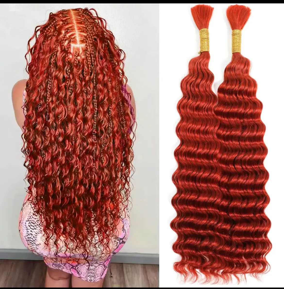 Ginger Deep Wave Braiding Hair – 16 Inch Human Hair for Boho Braids (100g)
