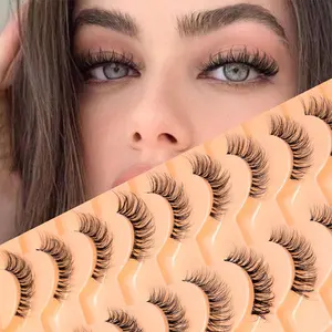 Natural Curling Wispy Cat-Eye Faux Strip Lashes, 10 Pairs Reusable Lengthening and Volumizing Faux Eyelashes for Women and Girls, Eye Makeup and Eyelash Extensions, Reusable False Eyelashes