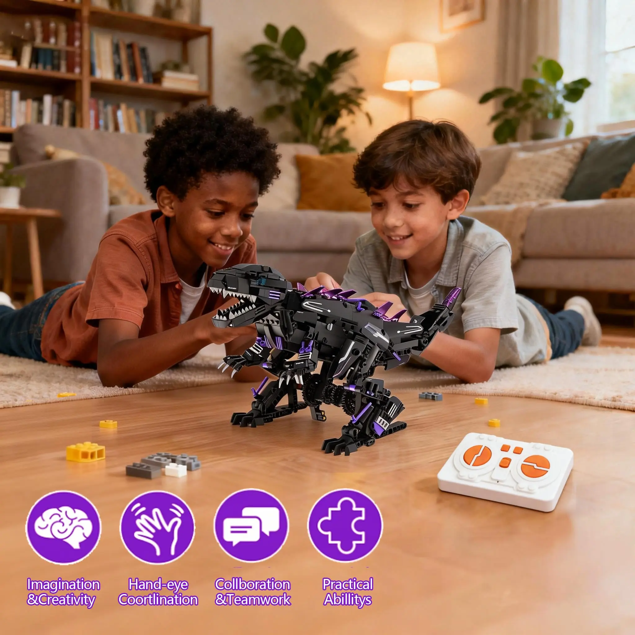 5-In-1 Transformable Robot Dinosaur Building Set, STEM DIY Building Blocks with App & Remote Control, Educational Science Toys for Kids Ages 8 +