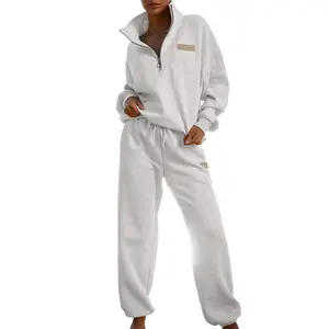 Aleumdr Women 2 Piece Outfits Sweatsuit Lounge Set Half Zip Pullover with Jogger Airport Tracksuit Matching Pants Set  Casual Sportswear Athleisure Style