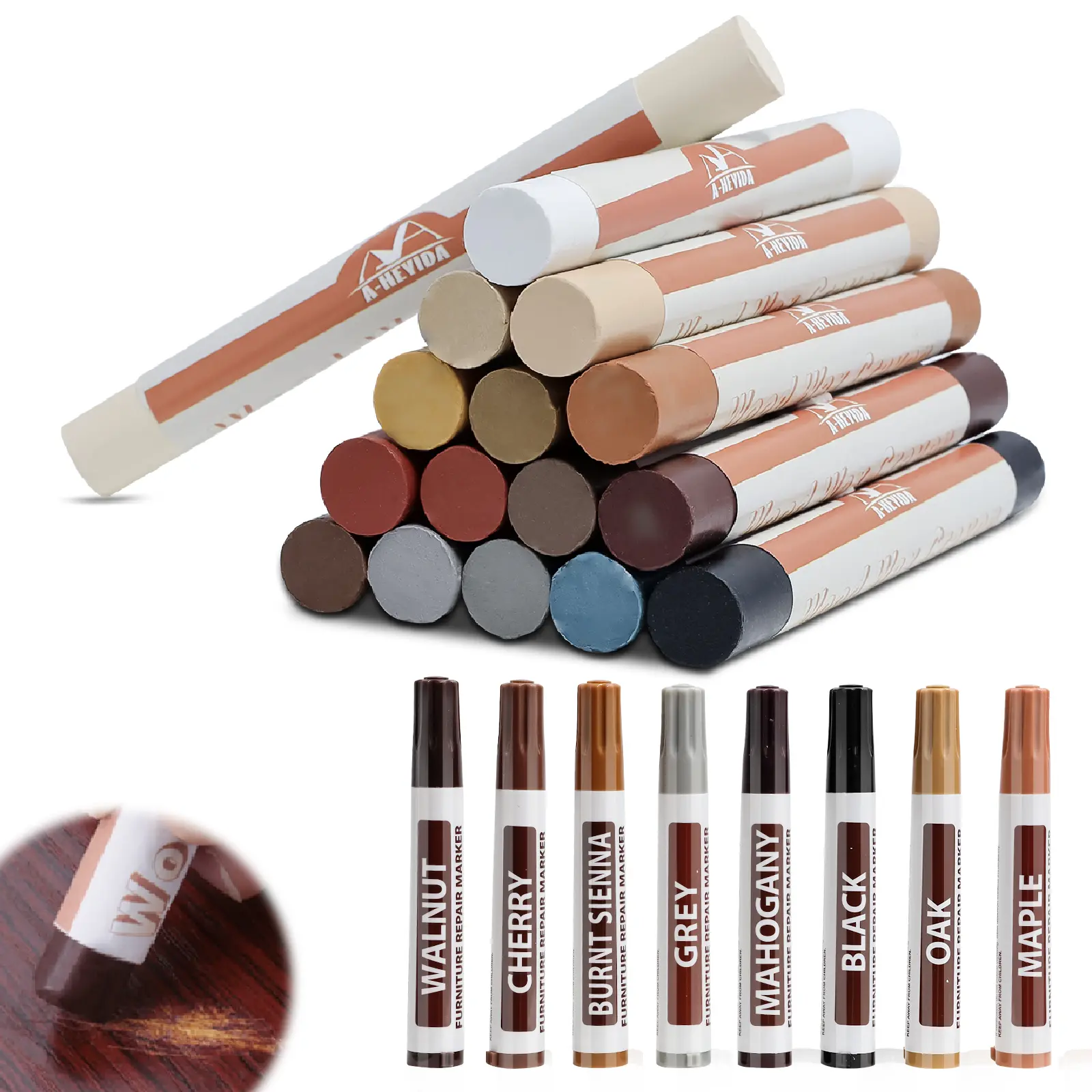 Wood Filler Wax Sticks & Furniture Repair Crayons Kit - Melting, Fade-Resistant Wax, Filler Stick Fill for Nail Holes, Scratches, Cracks, Cabinets, Laminate Floors, Repair Fill Markers