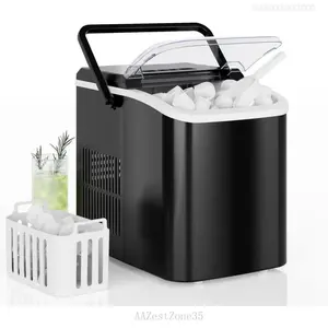 Countertop Ice Maker with Handle, 26lbs/24H Portable Ice Machine, 9 Bullet Ice Cubes Ready in 6 Mins, Self-Cleaning, Quiet Compact Ice Maker for Home,, RV, Camping, BlackFFSummitSupply7 AAZestZone35