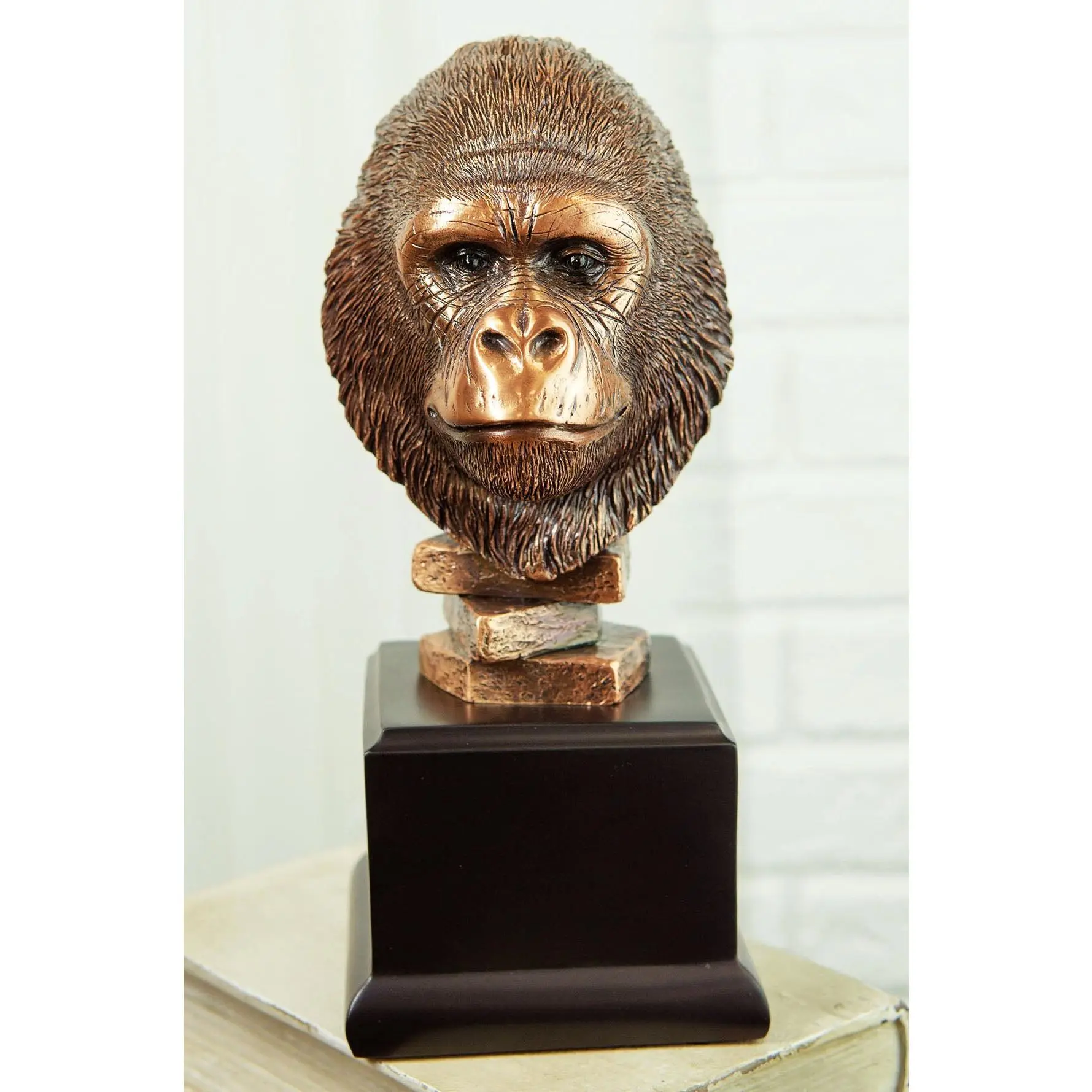 Rainforest Silverback Gorilla Head Bust Statue in Bronze Electroplated Finish