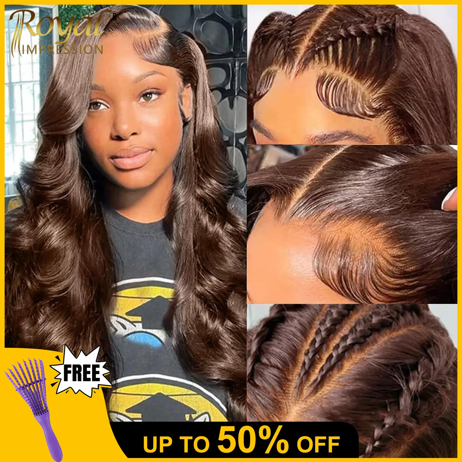 180% Density 5x5 HD Lace Closure Human Hair Wig Glueless Pre Plucked Pre Cut Chocolate Brown #4 Body Wave Lace Front Wig