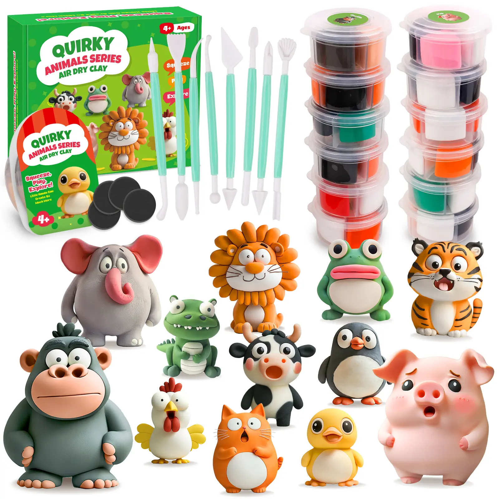 Air Dry Clay Sets ，Modeling Magic Clay,12 Animals DIY Molding Clay Art Crafts Set,Ultra Light & Soft, Safe & Non-Toxic with Sculpting Tools & Tutorials, Unique Gifts for Boys & Girls Diy Material Art Pen