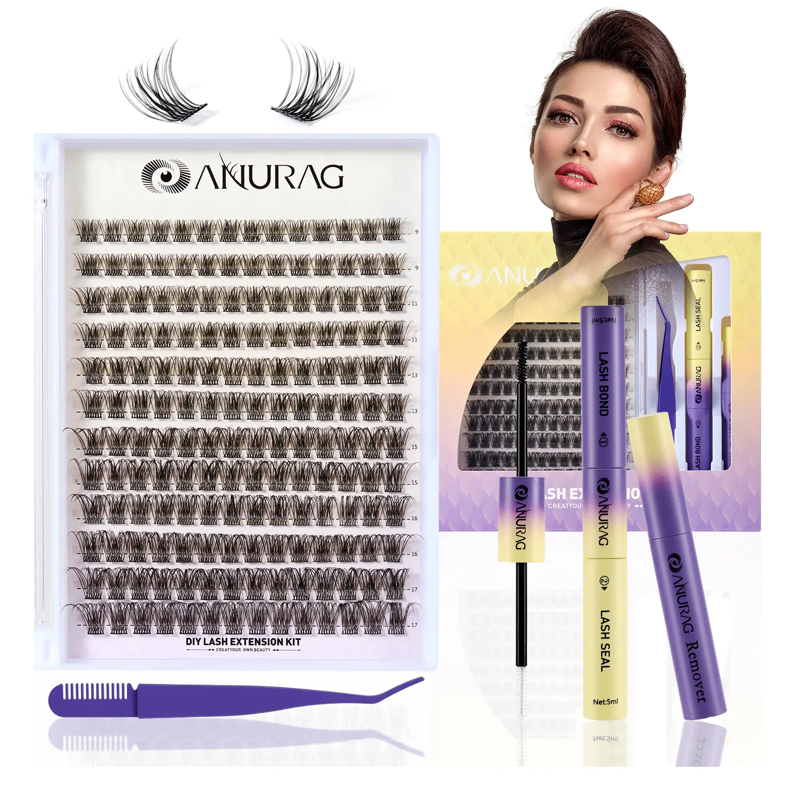 ANURAG  DIY extension set and  9-17mm | Bonding Seal and Remove  Makeup  Cosmetic  Extensions  Extension Salon Gift   Spring Glow lashes eyelash kit eyelash curler，Christmas gifts, New Year gifts，#SummerWins #DealsForYouDays