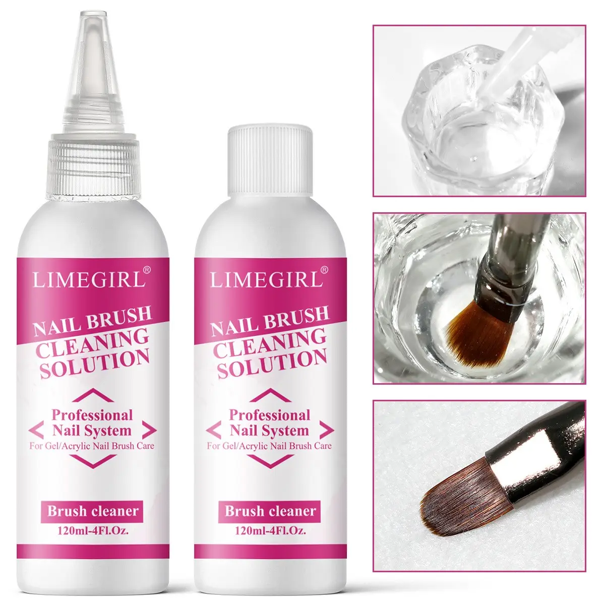 Limegirl Nail Brush Cleaner & Restorer, Ideal for Gel Polish, Extension Glue, Dip Powder, Acrylic, DIY Home Salon Essential, Nail Care, 120ML/4oz