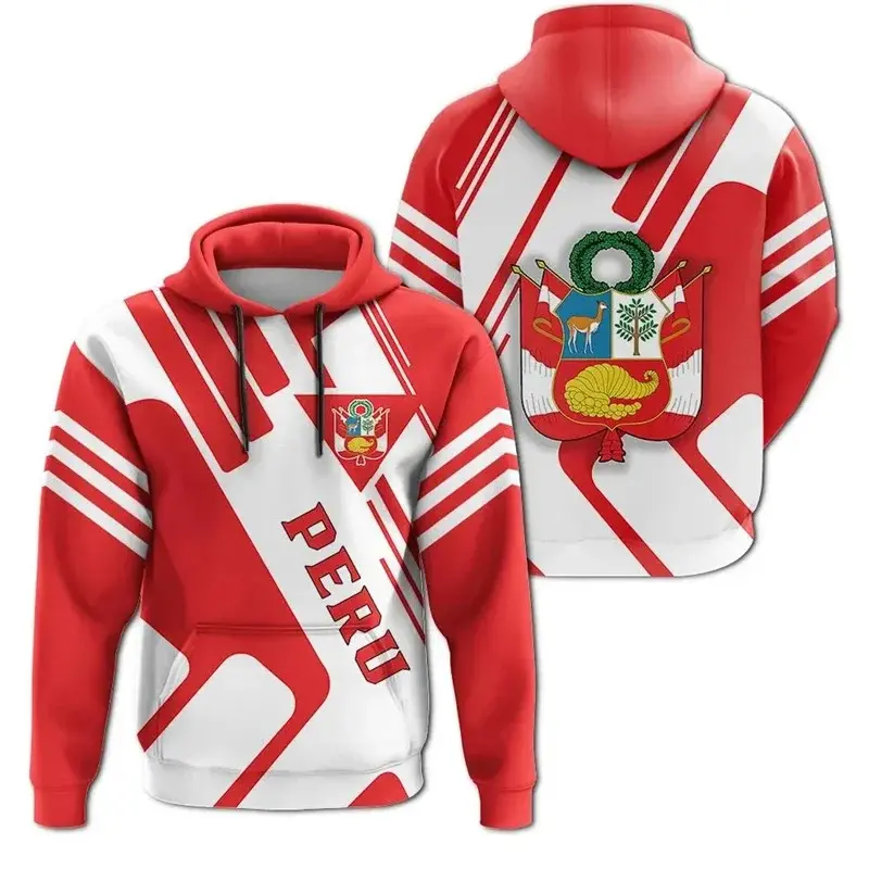 Men's 3D Peru Flag Hoodie - Polyester Pullover Hoodie-pzm30323, Long-Sleeve Athletic Sweatshirt with Optional Custom Name (Chinese Sizing)