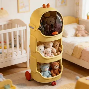 Cute Design Adjustable Storage Rack, 2-4 Tier Stackable Stuffed Animal Holder & Toy Storage Basket, Lightweight Rolling Organizer for Bedroom Playroom Closet, Multi-Functional Doll Rack & Nursery Storage Solution, everyday storage