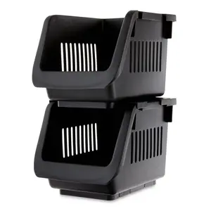 Stackable Storage Bins, Black, 2 Count