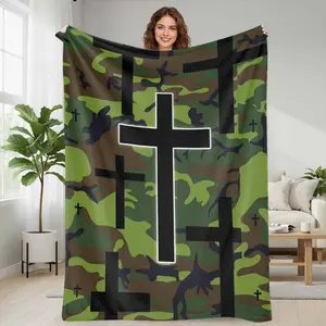 Camouflage Cross Pattern Flannel Blanket  Abstract Military Print with Bold Modern Art Style  Soft Warm Lightweight Cozy Throw  Perfect for Bedroom Decor  Living Room Sofa  Outdoor Camping  Travel  and Holiday Gift Use