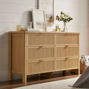 【Valentine's Day Gift】ONBRILL Fluted 6(7) Drawers Dresser for Bedroom, 55 Inch Wide Modern Wood Chest of Drawers, Mid Century Chests Drawer Clothing Organizer for Hallway