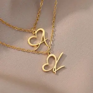 Cursive Heart Initial Necklace - Personalized Jewelry for Women