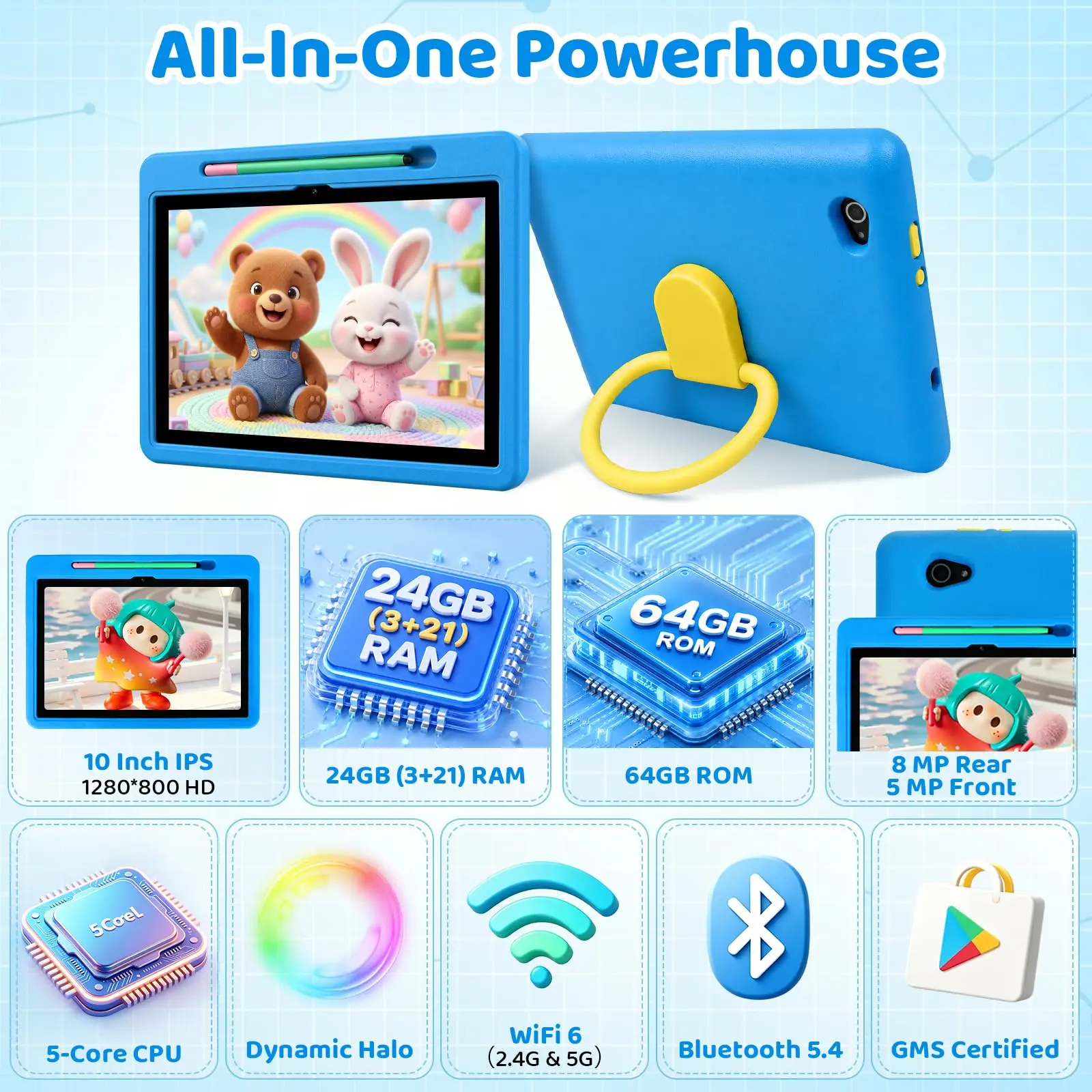 Android 16 Kids Tablet HD 10 Inch with Stylus & Case, 24GB RAM 64GB ROM 1TB