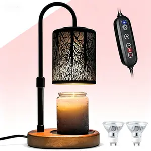 Melted Wax Warmer with Timer and Dimmer, Adjustable Height Candle Melter, Electric Wax Warmer with Auto Shut Off, Vintage Home Decor for Jar Candles, 2 Bulbs Included, Black