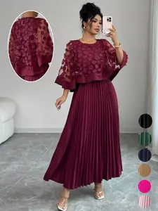 Plus Size Elegant Ruched Long Solid Dress, Two-Piece Design, Lightweight and Sophisticated, Perfect for Evening Wear, Womenswear