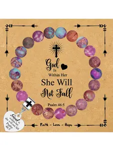 Beaded Bracelet Cross Charm Bangle Gift Set for Women, Teacher's Day & Christmas Present, Durable Elastic Design, Perfect for Mom, Daughter, Aunt, Sister, Heart Charm Bracelet