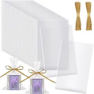 Transparent Cellophane Soap Bags, 4.9''x7.9'' (12.5x20cm) Clear Packaging Wrappers with Raffia Rope, 100 Pcs for Homemade Craft Gifts, Birthday Party Favors,summervibes