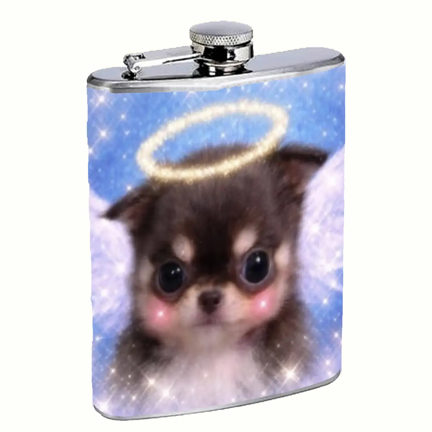 y2k Glitter Angel Puppy 8oz Stainless Steel Flask