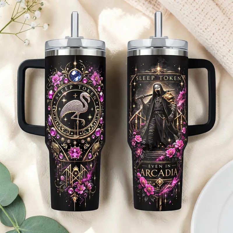 Sleep Token Even in Arcadia Tumbler,40oz Insulated Travel Mug with Handle & Straw. Alternative Rock Band Art Cup, Music Fan Merchandise, Perfect Gift for Music Lovers