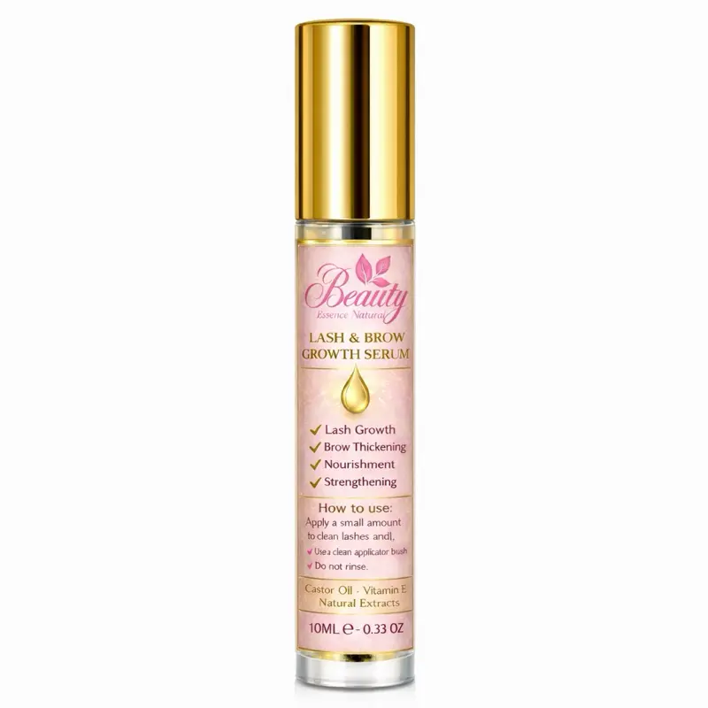 Beauty Essence Lash & Brow Growth Serum with Castor Oil & Vitamin E for Lash Growth, Brow Thickening, Nourishment, and Strengthening