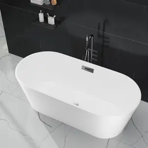 Acrylic Freestanding Bathtub – Flora Design Soaking Tub with Chrome Drain – Elegant Free Standing Tub for Bathroom Bathtub Remodel – Modern Freestanding Bathtub