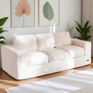 MAXYOYO 3-Seater Boneless Sofa Couch in a Box, Modern Faux Fur Sofa for Living Room, Soft High-Density Foam Couch with Pillows, Fluffy & Supportive Chair Lounge, No Assembly Required