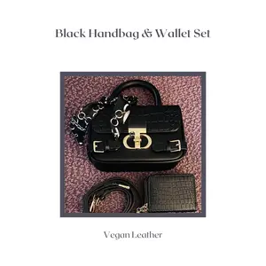 Black Vegan Leather Handbag & Wallet Set