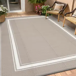Reversible Outdoor Area Rug, 10x20ft Waterproof, UV Resistant, Modern Patio Carpet, Easy Clean, Collapsible Woven Mat for Garden, Deck, Gray Coffee