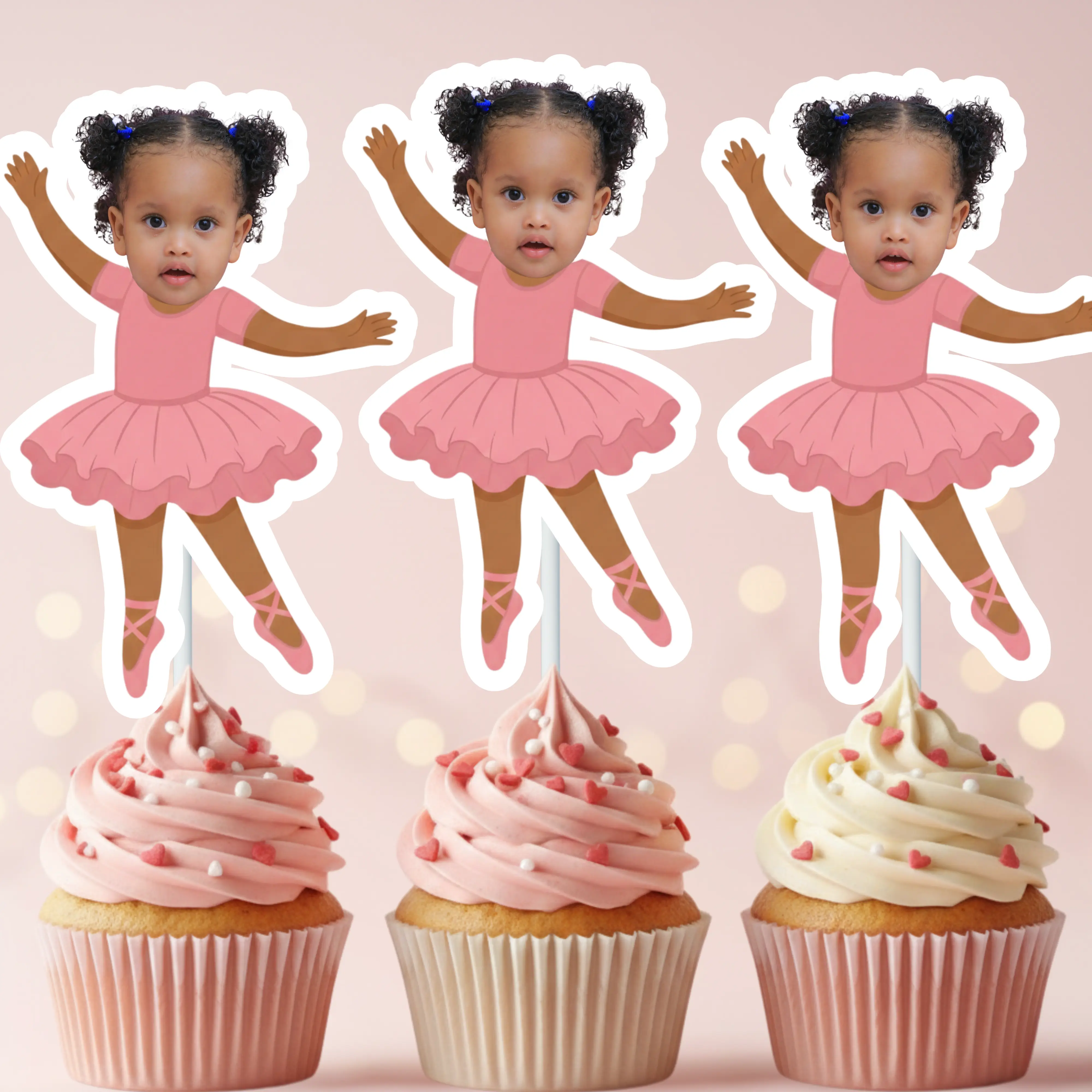 Decorative Heavyweight Personalized Laminated Ballerina Portrait Cupcake Toppers Set - Home, Festive Supplies for Dance Party, Birthday Cake Decorations