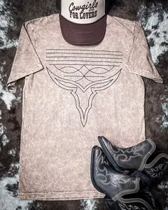 Western Short-Sleeve Round Neck Soft Cotton Western Boot Stitch Graphic T-Shirt - Mocha