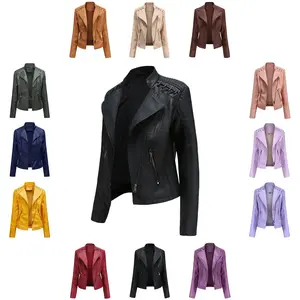 2025 European Size Spring and Autumn Women's Leather Jacket Short Slim Fit Thin Leather Coat Women's Motorcycle Jacket
