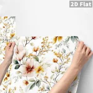 1PC QT Peel and Stick Wall Sticker | Warm Watercolor Floral | Matte PVC | Waterproof Self Adhesive | Removable Waterproof Oil-Proof | DIY Decor for Kitchen Backsplash, Bathroom, Bedroom, Furniture & Stairs
