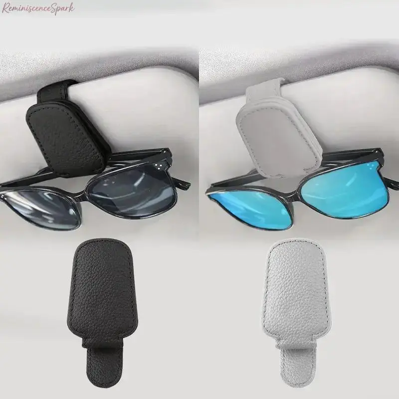 2‑Pack & 1pc 2-in-1 Magnetic Leather Car Sunglasses Holder, Sun Visor Glasses Clip, Multi-use Ticket Card Storage, Premium Universal Auto Interior Accessory, Space-Saving Car Organizer for Daily Driving & Road Trips