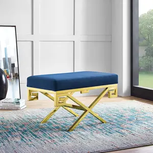 Modway Rove Velvet Performance Velvet Bench in Gold Navy