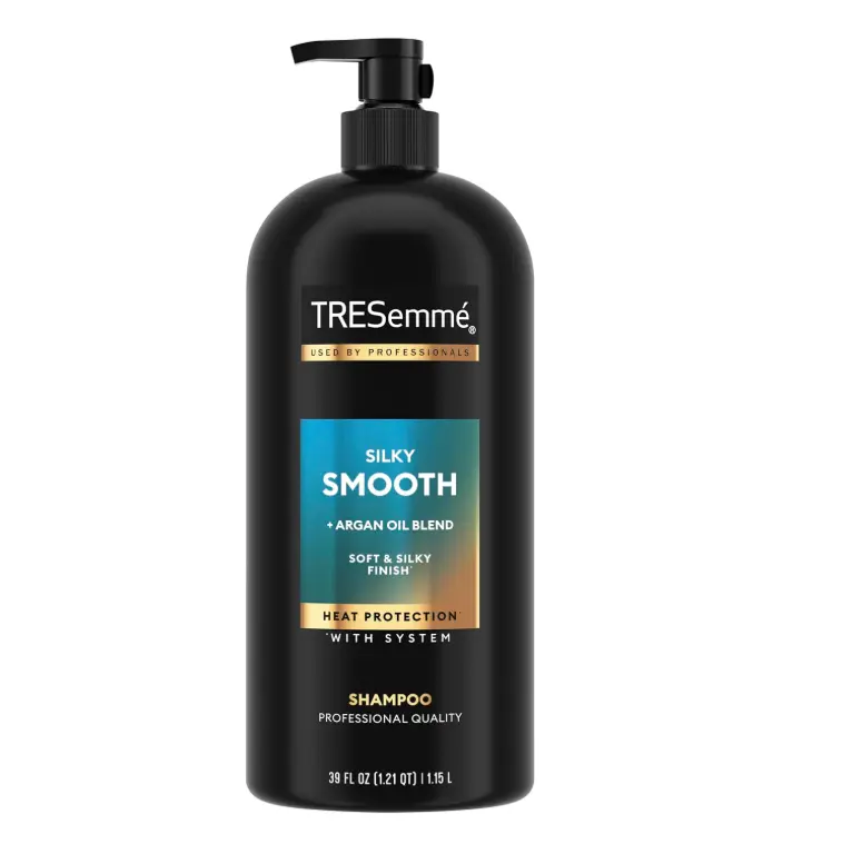 TRESemmé Silky & Smooth Anti-Frizz Shampoo with Heat Protection 39 fl oz | With Moroccan Argan Oil, For Dry Hair, Helps control Frizz, Moisturizing, Light enough for daily use, shampoo with pump