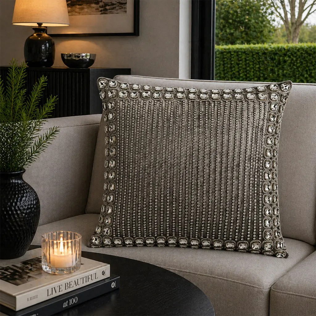 Sam + Misti Adriana Bedazzled Crystal Silver Pillow