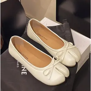 Japanese Trotter Flats Shoes Ladies Bowknot Tabi Ninja Loafers Cozy Split Toe Mary Janes Woman Barefoot Ballet Flats Moccasins
