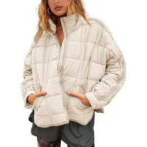Women's Oversized Splice Quilted Lightweight Puffer Jacket Casual Padded Coat