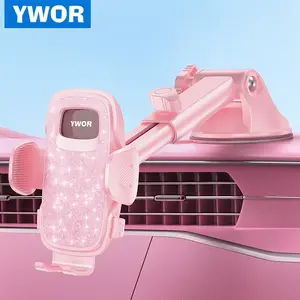 YWOR Pink Cell Phone Car Holder, Car Phone Stand with 360° Rotation, Quick Release & Adjustable Dashboard Mount for iPhone 16/ for Galaxy - Heat-Resistant ABS, Square Design, Secure Grip, for Trucks & Cars, Christmas Gift