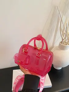 Fashionable Transparent Handbag, Simple Casual Jelly Bag with Adjustable Strap, Trendy Versatile High-quality Daily Commuting, Girl Fashionable Shopping Bag, Hand Shoulder Bag