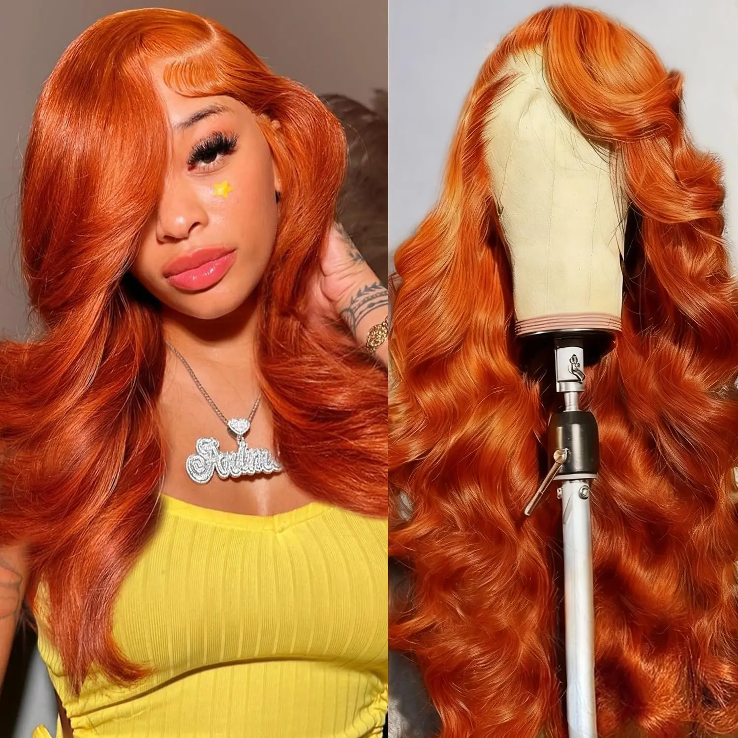Ginger Wig Human Hair 13x6  Ginger Orange Body Wave Lace Front Wigs Human Hair Glueless Wig Pre Plucked Bleach Knots 350 Colored HD Transparent Lace Frontal Wigs for Women