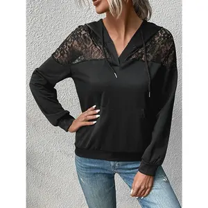 Lace Trim Dropped Shoulder Lightweight Hoodie