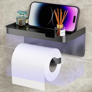 Wall-Mounted Toilet Paper Holder, No-Drill Bathroom Organizer, Home Use Phone Roll Dispenser, Space-Saving Design, Easy Installation