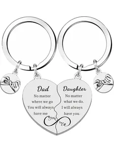 Personalized Letter Pattern Heart Splicing Design Stainless Steel Keychain, Cute Keychain for Dad & Daughter, Personalized Heart Tag, Trendy All-match Keychain for Birthday Gift