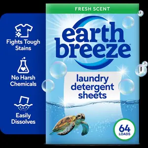 Earth Breeze Laundry Detergent Sheets, Fresh Scent Eco Sheets, 32 Count, 64 Loads