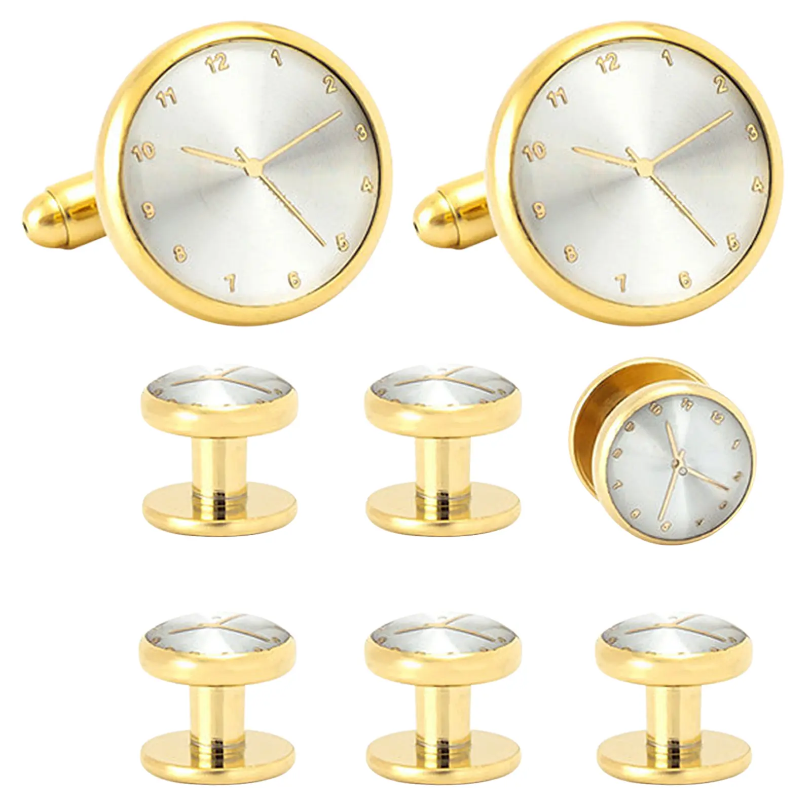OIDEA Men's 8-Piece Gold-Tone Copper Clock Face Cufflinks Set with Dial Detail & Layered Look, Versatile Business Dress Accessories for French Cuffs, Male Birthday Gifts, Father's Day, Anniversary, Evening, Copper Metal, Two Sizes In One Set