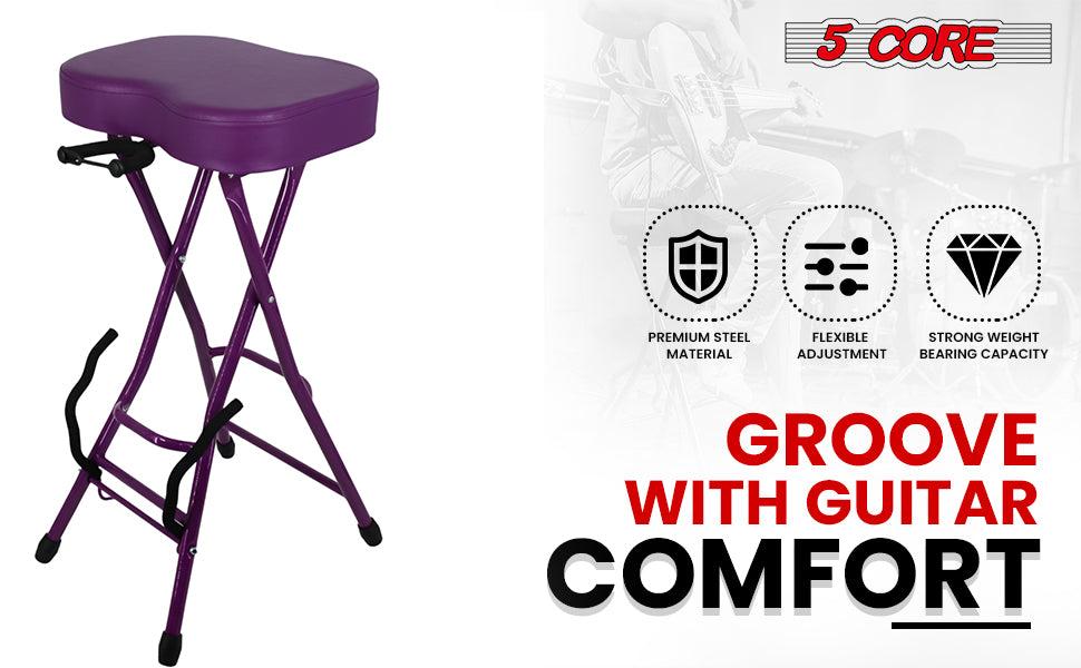 5Core Guitar Stool 3.15" Padded Chair Foldable Heavy Duty Music Seat Built in Foot Rest Guitar Stand